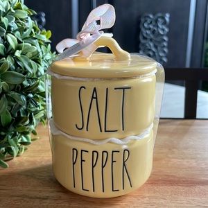 Rae Dunn Yellow SALT PEPPER Stacker NEW